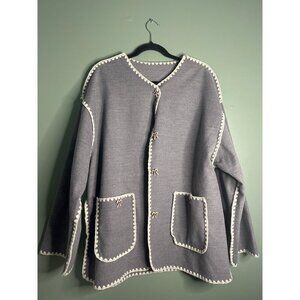 Women’s XL Crochet Trim Cardigan Candy Cane Buttons Cozy Holiday Sweater